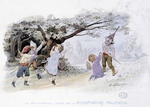 Gry dla dzieci: dzieci bawiące się w wojnę, żołnierze - dess. de Lobrichon, wyd. przez Phosphatine Falières, v.1920