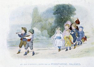 Zabawy dla dzieci: procesja ślubna, dzieci przebrane za panny młode - dess. de Lobrichon, wyd. przez Phosphatine Falières, v.1920