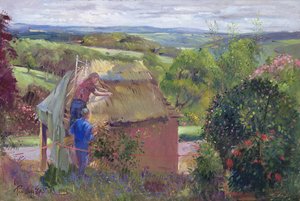 Thatching the Summer House, Lanhydrock House, Cornwall, 1993 autorstwa Timothy Easton
