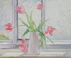 Tulipany przeciw płynącej wodzie autorstwa Timothy Easton