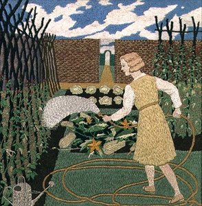 Kobieta podlewająca ogródek (roboty) autorstwa Tirzah Ravilious