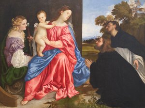 Święta rozmowa ze św. Katarzyną i Dominikiem oraz ofiarodawcą, ok. 1533 r. (olej na płótnie) autorstwa Titian (c.1488 1576)