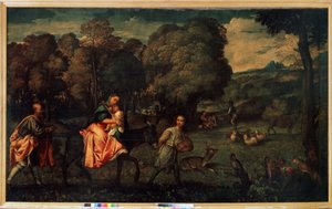 Ucieczka do Egiptu, ok. 1508 (olej na płótnie) autorstwa Titian (c.1488 1576)