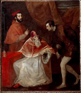 Papież Paweł III i jego wnukowie (Alessandro i Ottavio Farnese) autorstwa Tiziano Vecelli