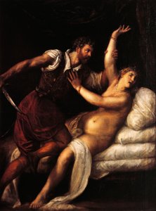 Tarkwiniusz i Lukrecja, Tycjan (ok. 1490-1576), olej na desce, 84x68 cm
