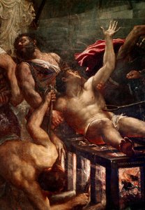 Męczeństwo św. Wawrzyńca Suplika św. Wawrzyńca na grillu w 258 r. w Rzymie. Szczegół. Obraz Tiziano Vecellio zwany Tycjanem (ok. 1490-1576) 1548-1559 Nd. 500x280 cm Wenecja, Kościół Jezuitów