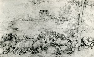 Krajobraz ze stadem owiec, c1520, 1937 autorstwa Tiziano Vecelli