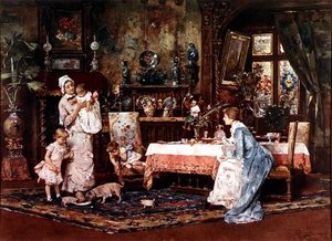 Mama i dziecko w eleganckim wnętrzu