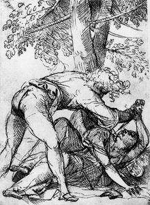 Szkic do zazdrosnego męża w Scuola Del Santo, c1510, 1937 autorstwa Tiziano Vecelli
