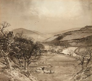 Dolina Ettrick w pobliżu Selkirk (grisaille) autorstwa Tom Scott