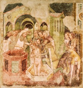 Legenda o św. Urszuli: Chrzest księcia Anglii, Tommaso da Modena (1326-1379), fresk, kościół Santa Caterina, Treviso
