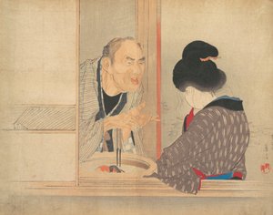 Bełkot Ochiyo, ilustracja z Klubu Literackiego Bugei Kurabu. autorstwa Tomioka Eisen