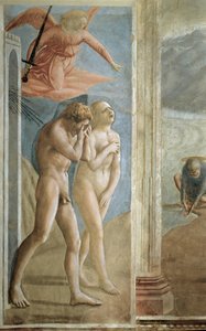 Wypędzenie z Ogrodu Eden (La Cacciata) - Adam i Ewa polują z Ogrodu Eden - Fresk Tommaso di ser Giovanni di Mone Cassai dit Masaccio (1401-1428), 208x88 cm