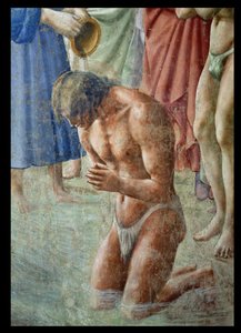 Św. Piotr chrzczący neofitów, fragment neofity, fresk z ok. 1427 zob. także 63311 autorstwa Tommaso Masaccio