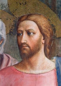 Pieniądze z hołdu: Głowa Chrystusa, detal, ok. 1427 autorstwa Tommaso Masaccio