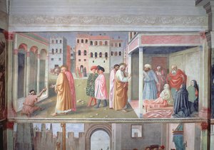Św. Piotr uzdrawiający kalekę i podniesienie Tabity, fresk ok. 1427, patrz 60508, aby poznać szczegóły tego ostatniego