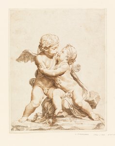 Rysunek przedstawiający dwa całujące się amorki, 1750-90 autorstwa Tommaso Todeschini