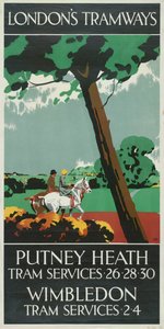 „Putney Heath, Wimbledon”, plakat London County Council LCC Tramways, 1927 autorstwa Tony Castle