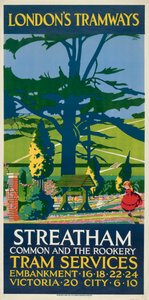 „Streatham Common and the Rookery”, plakat London County Council LCC Tramways, 1927 autorstwa Tony Castle