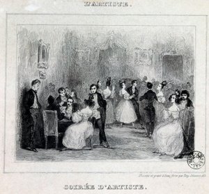 Wieczór artystyczny: gry w piłkę i karty podczas wieczoru mieszczańskiego Rysunek Antoine Johannot dit Tony Johannot (1803-1852) 1831 Paryż, Bibliotheque de l