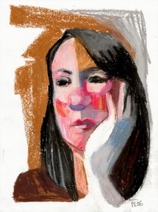 Kolorowy, zamyślony portret autorstwa Tore Bahnson
