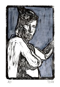 Portret zamyślonej kobiety autorstwa Tore Bahnson