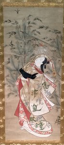 Dziewczyna grająca w battledore i shuttlecock autorstwa Torii Kiyomasu II