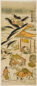 Zima: przechowywanie ryżu (Fuyu: kome osame no zu), nr 4 z serii „Cztery pory roku rolników (Shiki no hyakusho)” autorstwa Torii Kiyomasu II