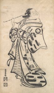 Stojąca Oiran, z fajką w prawej ręce i odwracająca się, by spojrzeć za siebie nad swoim ramieniem..., ca. 1705.