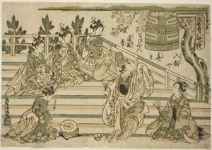 Wieczorny dzwon Dojoji (Dojoji no bansho), nr 1 z serii "Osiem widoków dzieci (Osana hakkei)". autorstwa Torii Kiyomitsu I