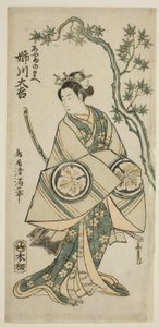 Aktor Anegawa Daikichi jako Ayame no Mae w sztuce "Miyo no Hana Yunzei Kagami" wystawionej w teatrze Morita w jedenastym miesiącu 1760 roku. autorstwa Torii Kiyomitsu I