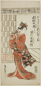 Aktor Hanagawa Ichinojo jako Akane Gozen w sztuce "Okunizome Shusse Butai" wystawionej w teatrze Ichimura w jedenastym miesiącu 1759 roku. autorstwa Torii Kiyomitsu I