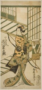 Aktor Segawa Kikunojo II jako Ishi no Mae w sztuce "Hoshi Aikotoba Higashiyama no Sakae" wystawionej w teatrze Ichimura w dziewiątym miesiącu 1763 r. autorstwa Torii Kiyomitsu I
