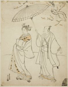 Aktorzy Ichikawa Komazo I (L) i Nakamura Matsue I (R) autorstwa Torii Kiyomitsu I