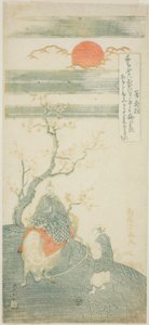 Poeta Sugawara no Michizane dosiadający wołu autorstwa Torii Kiyomitsu I