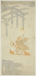 Wojownik Sasaki Shiro Takatsuna przekraczający rzekę Uji na koniu autorstwa Torii Kiyomitsu I
