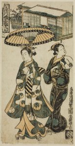 Młoda dama i matrona, z tryptyku "Dziewczęta z Fukagawy (Fukagawa musume sanpukutsui)" autorstwa Torii Kiyomitsu I