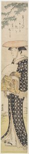 (Kobieta w kapeluszu spacerująca pod drzewem), 1782 autorstwa Torii Kiyonaga