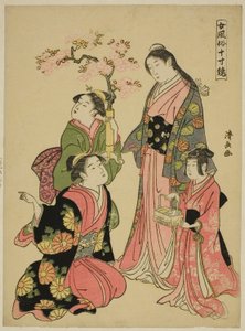 Szlachetna Młoda Dama z serii „Zwierciadło kobiecych manier (Onna fuzoku masu kagami)” autorstwa Torii Kiyonaga