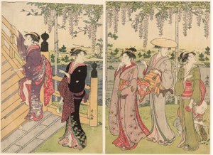 Podziwianie glicynii w Sanktuarium Kameido autorstwa Torii Kiyonaga