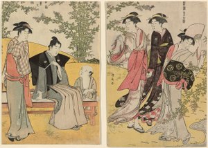 Wycieczka do Hagidery z serii „Brokada wschodnich manier (Fuzoku Azuma no nishiki)” autorstwa Torii Kiyonaga
