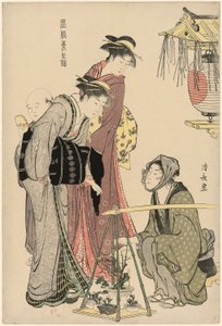Kupowanie roślin doniczkowych z serii „Brokada wschodnich manier (Fuzoku Azuma no nishiki)” autorstwa Torii Kiyonaga