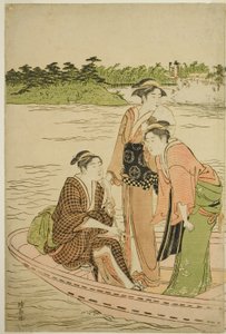 Prom na rzece Rokugo autorstwa Torii Kiyonaga