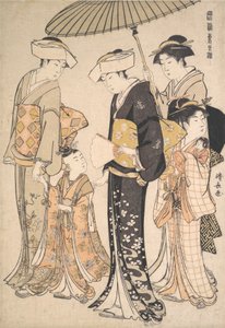 Wysokiej rangi Samurajka z czterema sługami, z cyklu Brokat wschodniego M..., ca. 1784. autorstwa Torii Kiyonaga