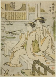 Nakasu, z serii „Dziesięć scen cieszenia się chłodem w trzech miastach (Sangatsu ryo jikkei)” autorstwa Torii Kiyonaga