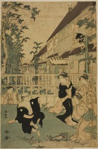 Rozrywki na świeżym powietrzu w herbaciarni Kankanro w Yoshiwara autorstwa Torii Kiyonaga