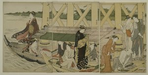 Łodzie wycieczkowe pod mostem Azuma, ok. 1784 r autorstwa Torii Kiyonaga