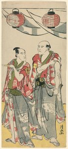 Aktorzy Arashi Ryuzo II i Ichikawa Komazo III, z pentaptyku jedenastu aktorów świętujących święto sanktuarium braci Soga autorstwa Torii Kiyonaga