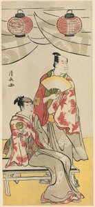 Aktorzy Ichikawa Monnosuke II i Segawa Kikunojo III, z pentaptyku jedenastu aktorów świętujących święto sanktuarium braci Soga autorstwa Torii Kiyonaga