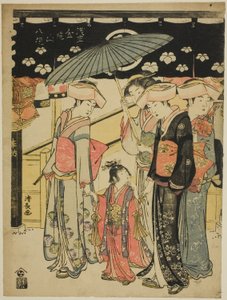 Ulica handlowa Nakamise z serii „Osiem dzielnic świątyni Kinryuzan w Asakusa (Asakusa Kinryuzan hakkei)” autorstwa Torii Kiyonaga